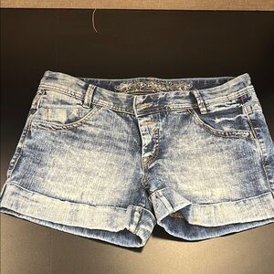 Express Blue Jean Shorts with Distressed Finish